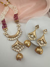 Kundan, Moissanite, Pearls Long Gold Choker necklace set, Indian Rani haar