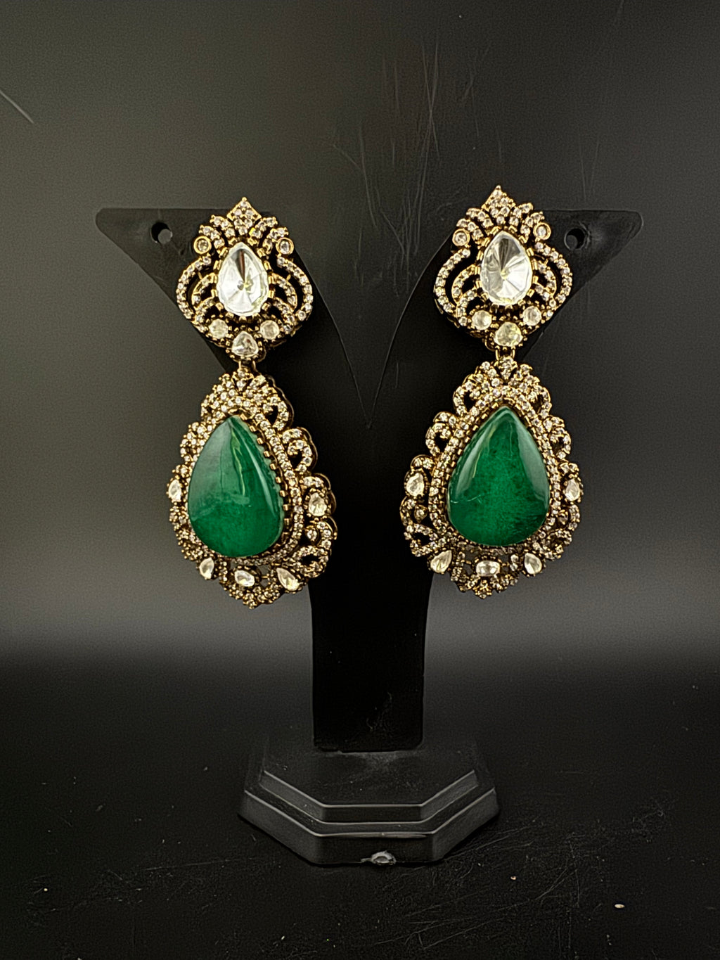 Green and Gold Kundan, Doublet Stone Chandelier Long Earrings, Bridal, Moissanite, CZ, Designer jewelry