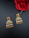 Amrapali inspired Matt Gold, kundan, Turquoise Enamel, ChandBali long Earrings, designer jewelry