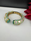 Moissanite Kundan, Enamel, CZ Adjustable Bracelet Bangle Kada, Gold Polish Designer Bangle
