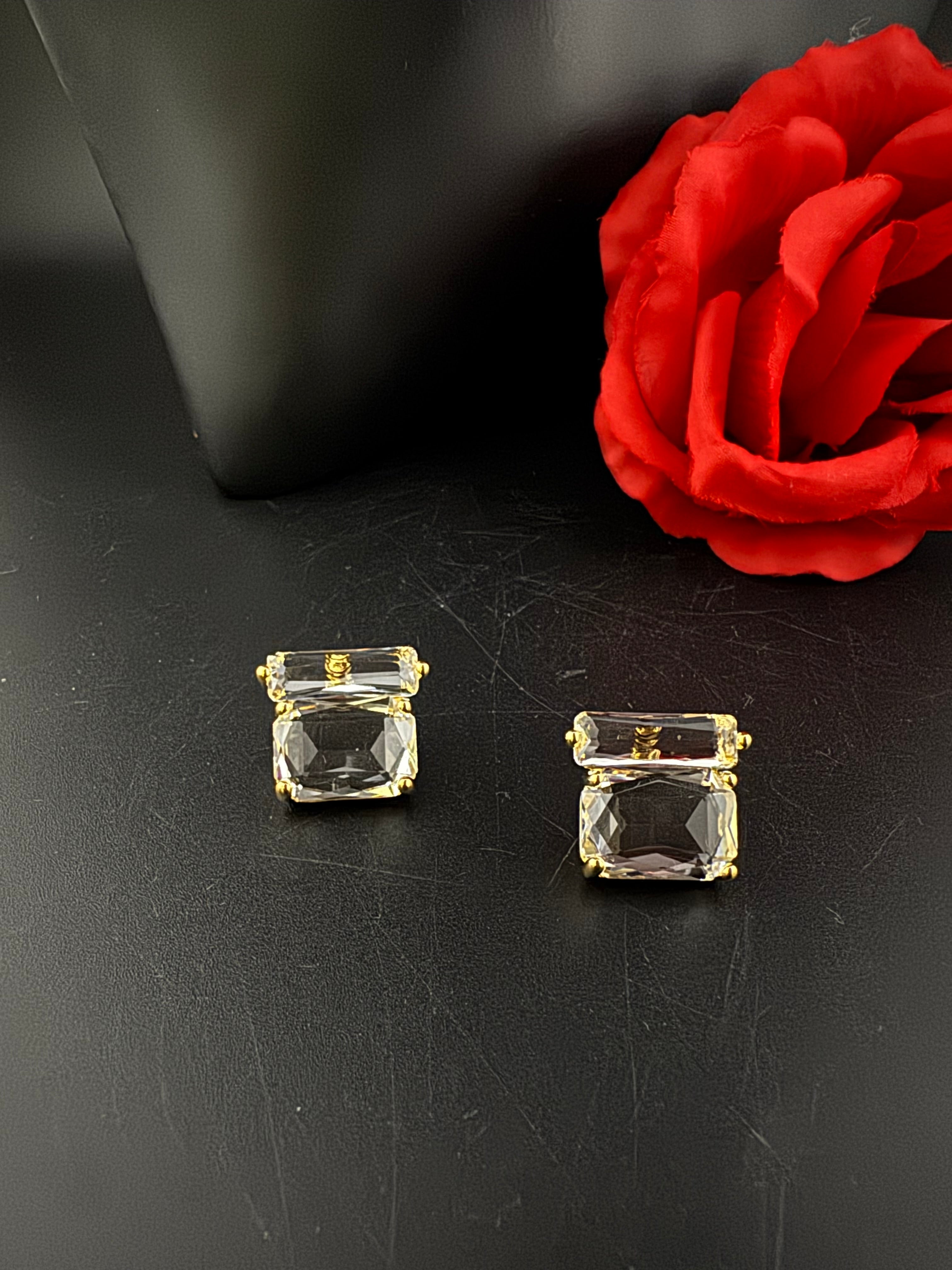 Premium designer Studs earring with clear glass stones, stylish, Statement Jewelry, jewelry for all ages, best for Bridesmaid Gift