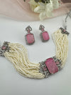 Small Pearls, CZ, Doublet Stones Choker necklace set, Indian Bridal Jewelry, chic set