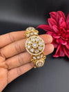 Moissanite Kundan, Pearl, CZ Designer Bracelet Bangle, Matt Gold Polish (Fits upto 2.6" Wrist)