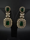 Green and Gold Kundan, Stone Chandelier Drop Earrings, Bridal, Moissanite, CZ, Designer jewelry