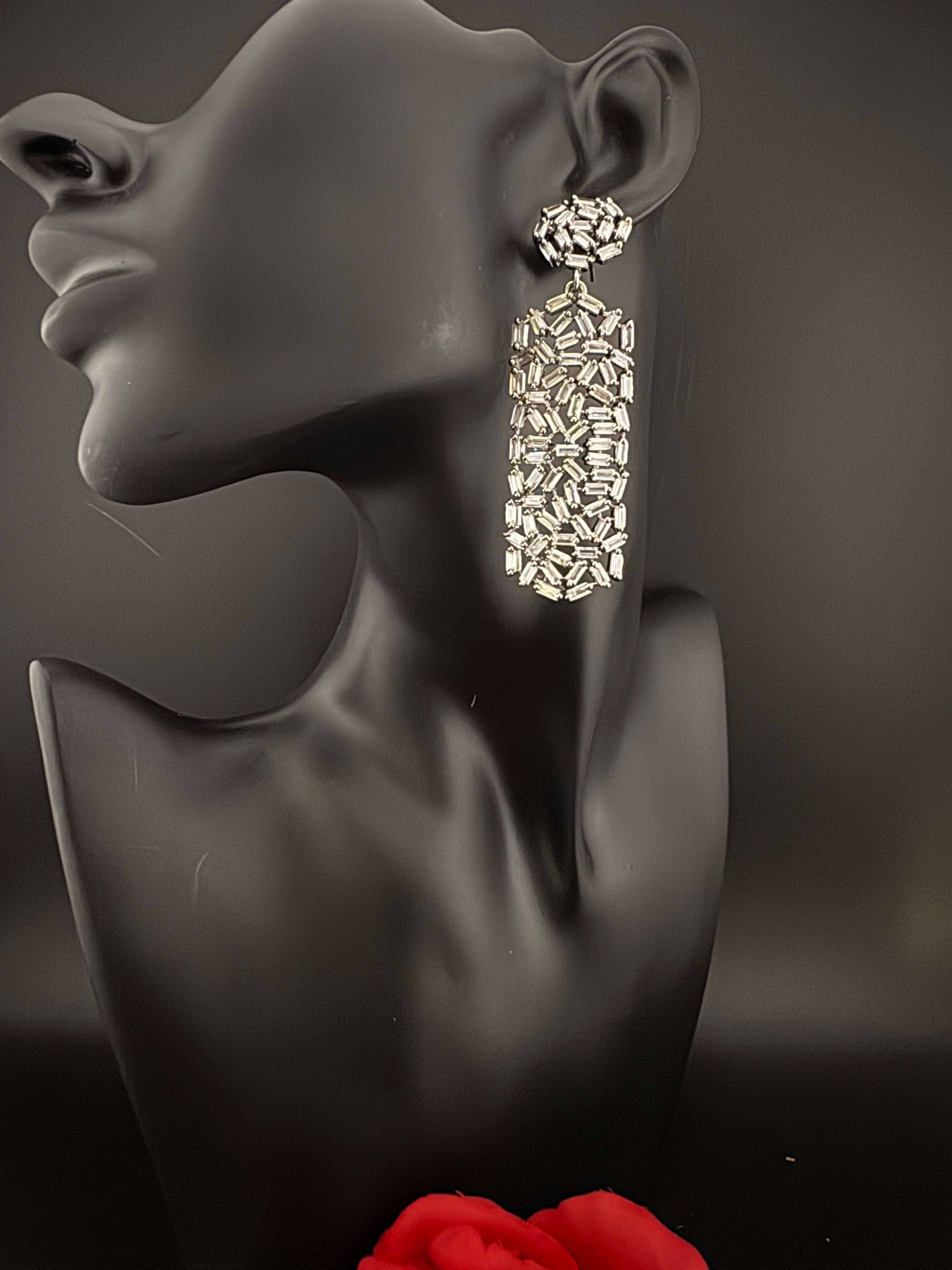 Premium Cubic Zirconia Chandelier Long earrings is designer Inspired, Statement Long earring, Bridal, Party, Wedding jewelry, Shiny