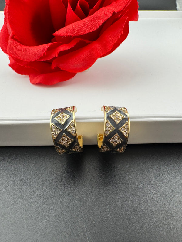 Cubic Zirconia and Enamel hoops, Indian jewelry, everyday lightweight earrings/Bridesmaid Gift/designer hoops/Small Statement hoops