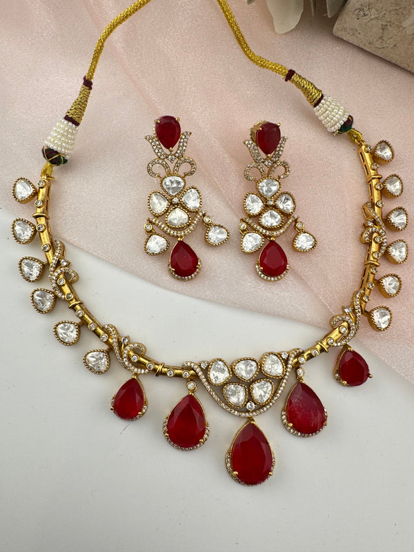 Kundan, CZ, Doublet Stone collar flexible necklace set, Indian Bridal Jewelry set