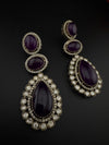 Purple and Gold Kundan, Doublet Stone Chandelier Long Earrings, Bridal, Moissanite, CZ, Designer jewelry