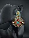 Antique Gold, Enamel, Stones Chandbali Dangle Earrings, Amrapali inspired Designer jewelry