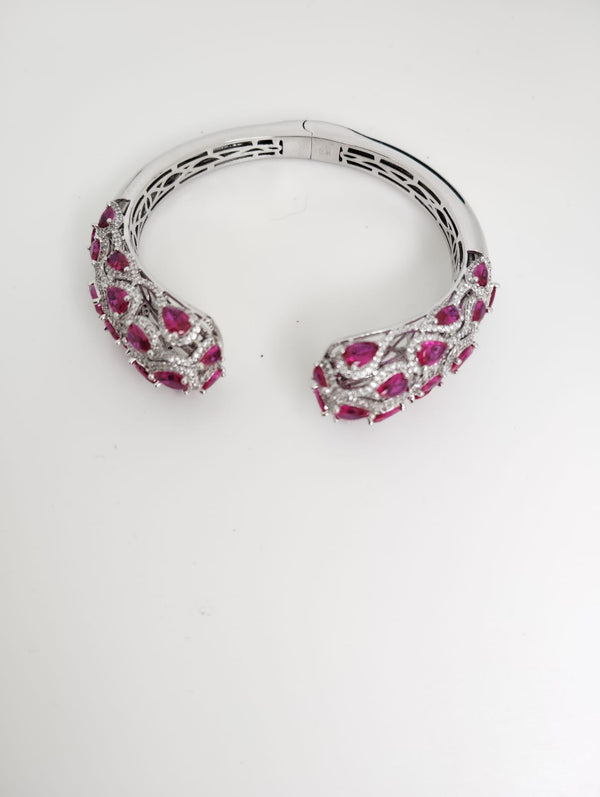 Openable Designer Cuff Bracelet with CZ Stones, Brass Bangle Fits 2.6"
