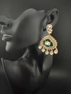 Gold and small pearls, Kundan, Cubic Zirconia Chandelier Chandbali Earrings, CZ, Designer jewelry