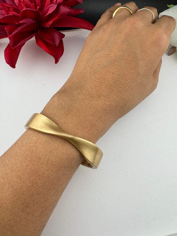 Brushed finished Gold Cuff Bracelet Bangle, Anti Tarnish, fits sizes upto 2.6"