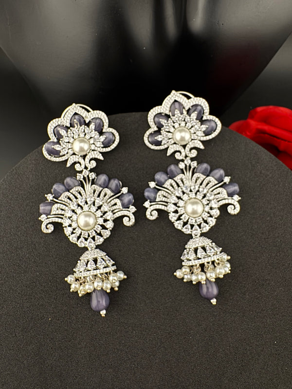 Premium Cubic Zirconia Pearl Chandelier Long earrings is designer Inspired, Statement Long Big earring, Bridal, Party, Wedding jewelry,