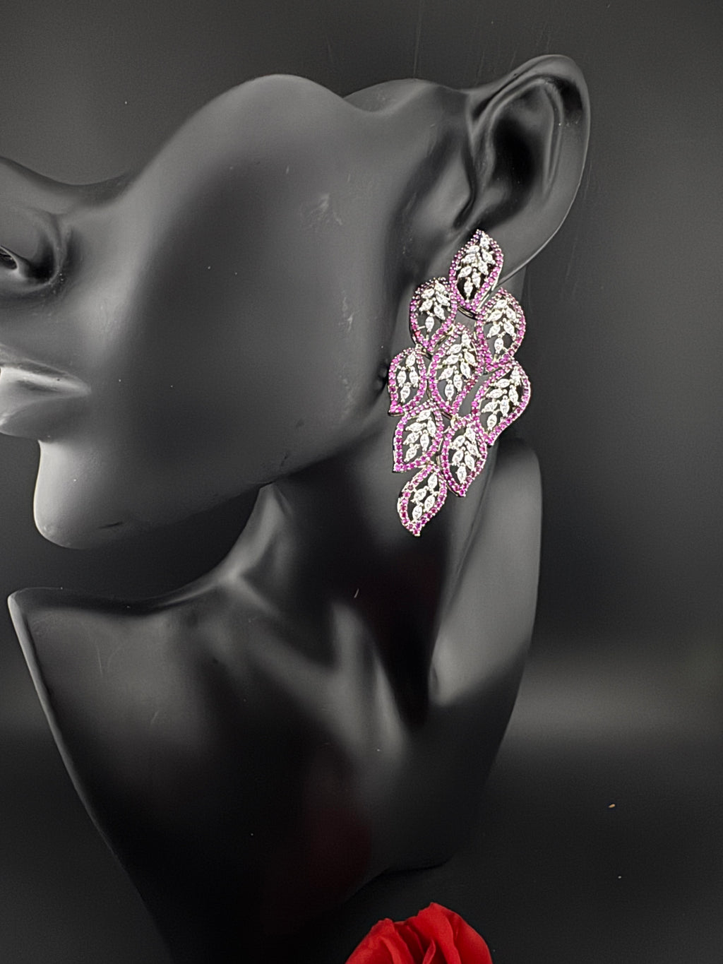 Premium Nano Setting Cubic Zirconia Long Chandelier earrings in leaf shape, stylish, designer Statement long earring/Bridal Bridesmaid