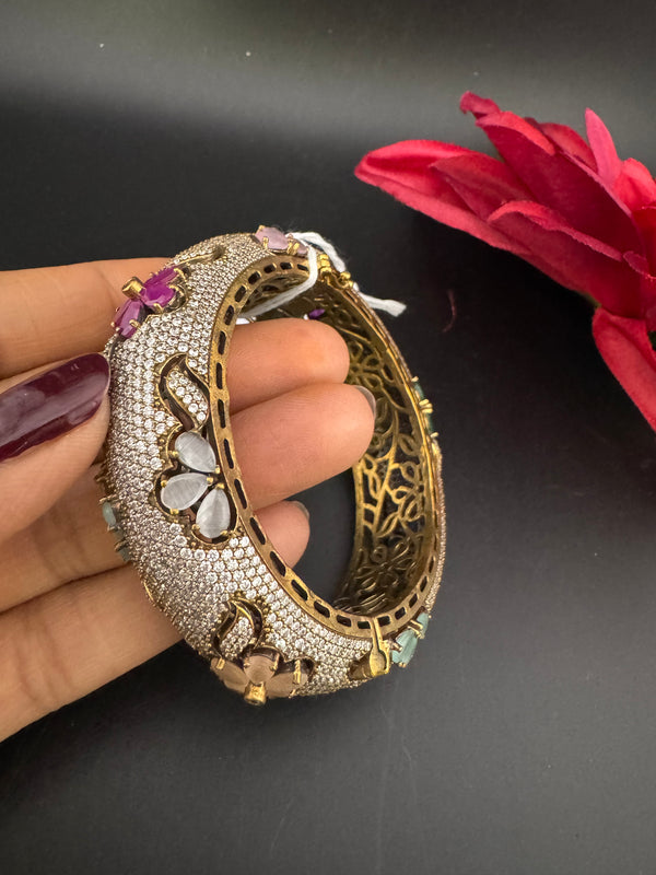 Openable Matt Gold Plated Bangle with Crystal Stones, CZ Nano Setting (Fits 2.6" Diameter)