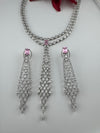 Crystals and CZ Diamond Statement double Layered Necklace Set, White Gold Plated Choker set