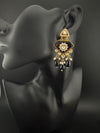 Gold Kundan, CZ, Stone, Pearls Chandelier Drop Earrings, Bridal Designer jewelry