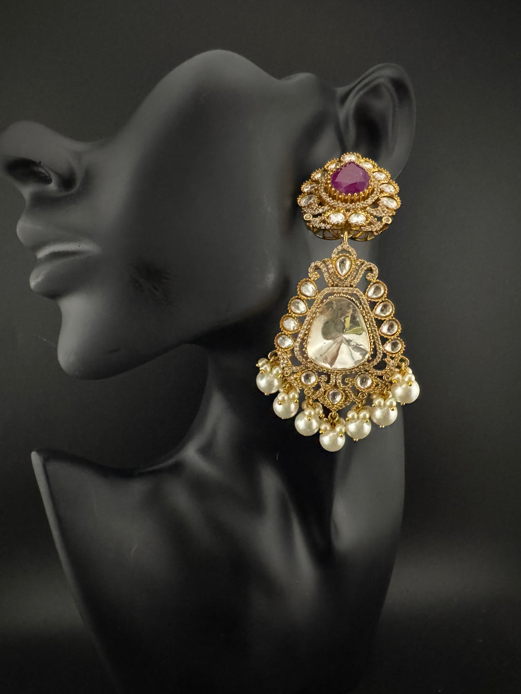 Purple and Gold Kundan, Pearls Chandelier Long Earrings, Bridal, Moissanite, CZ, Designer jewelry