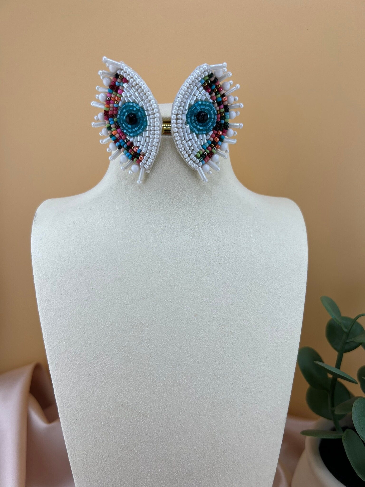 Evil Eye Beaded earrings studs, Quirky Handmade Earrings