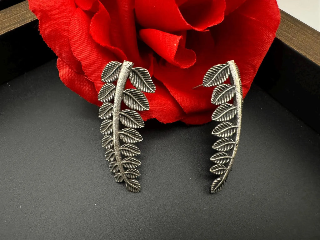 COMBO of 2 German SIlver oxidized earrings, leaf and mango earrings