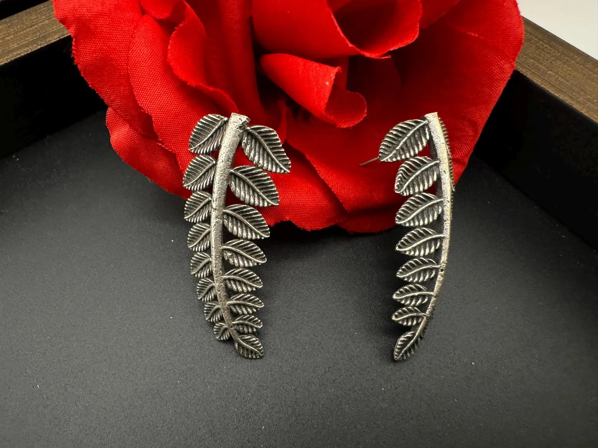COMBO of 2 German SIlver oxidized earrings, leaf and mango earrings