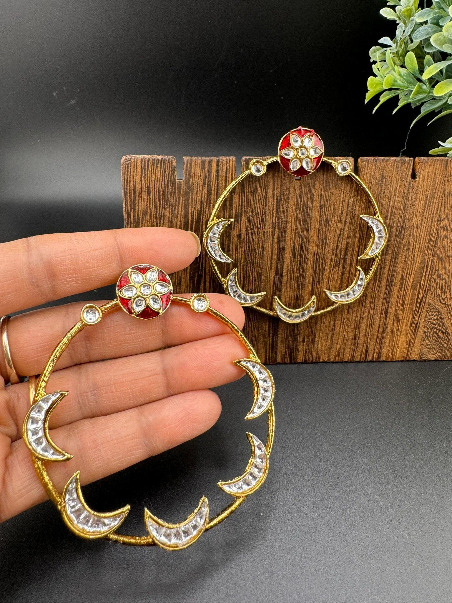 Sara inspired earring with Minakari and Kundan Big Hoop