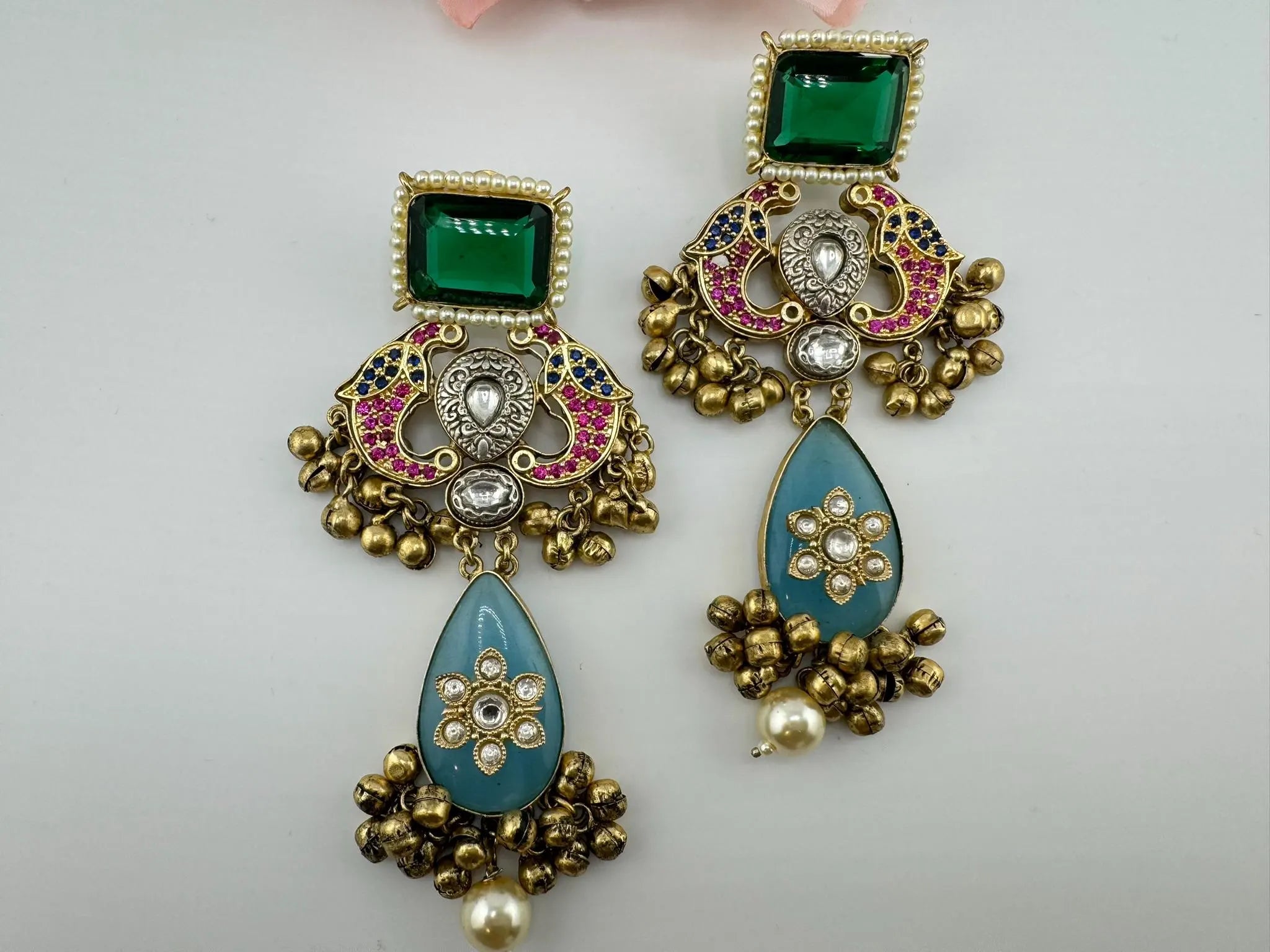 Amrapali Inspired Premium designer Chandbali Earring with Multicolor Pachi Kundan and Gungroo