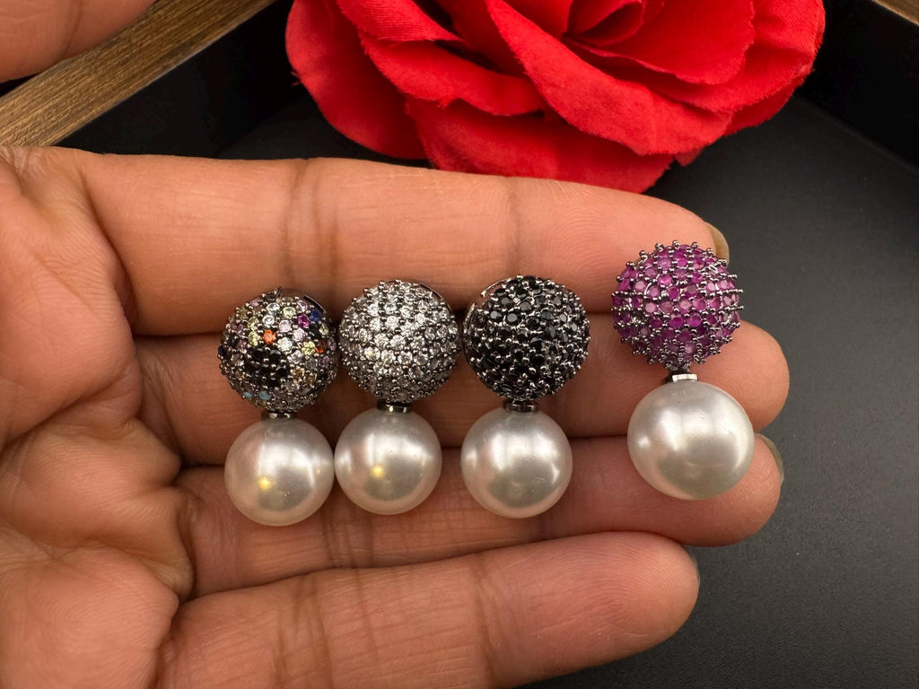 Premium Nano setting Cubic Zirconia and Pearl Victorian Pearl Drop earrings