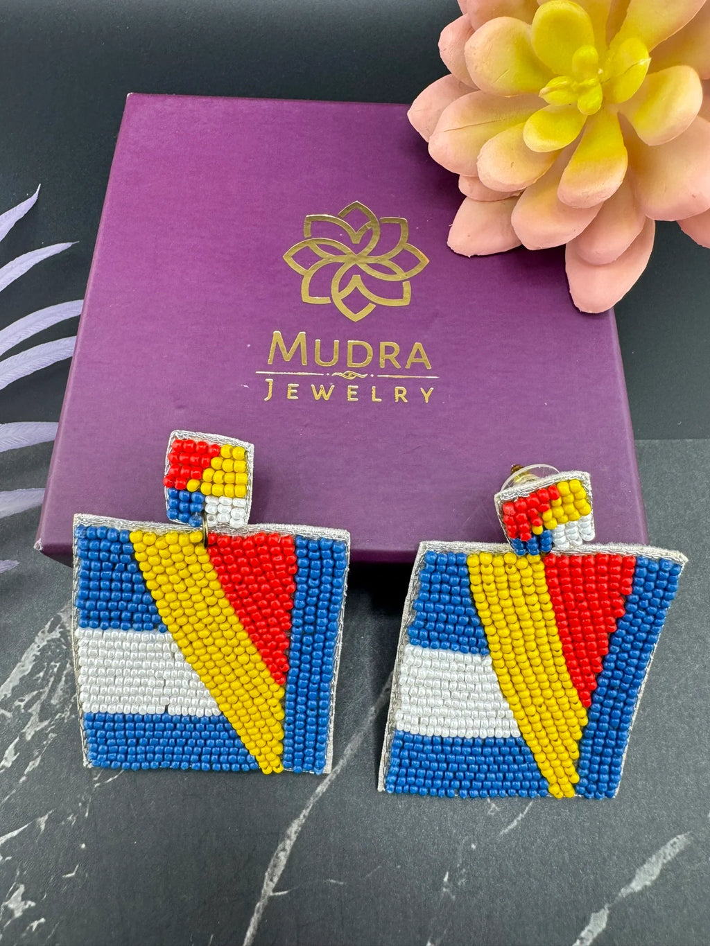 Multicolor Square Dangle Quirky Beaded earrings