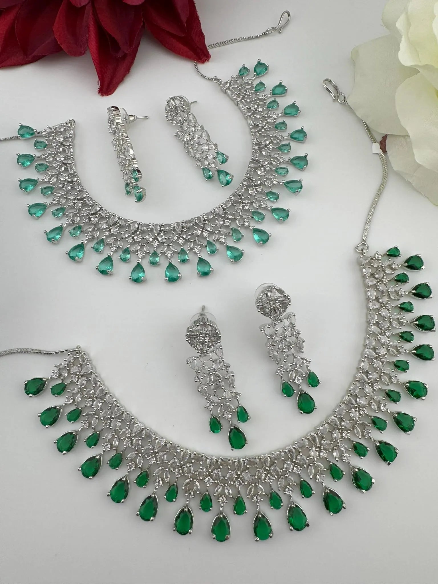Premium American Diamond, Cubic Zirconia collar Necklace with earrings