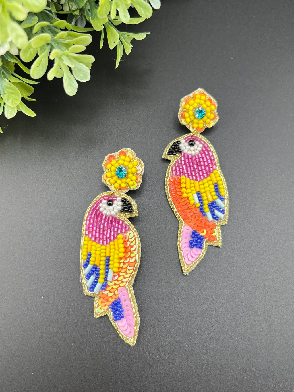 Colorful Bird Beaded Earrings, Handmade Statement earrings