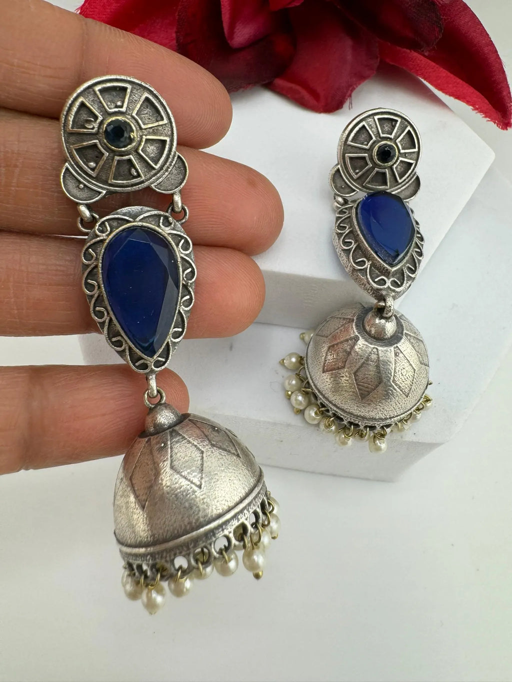 Oxidized German silver long jhumka earrings