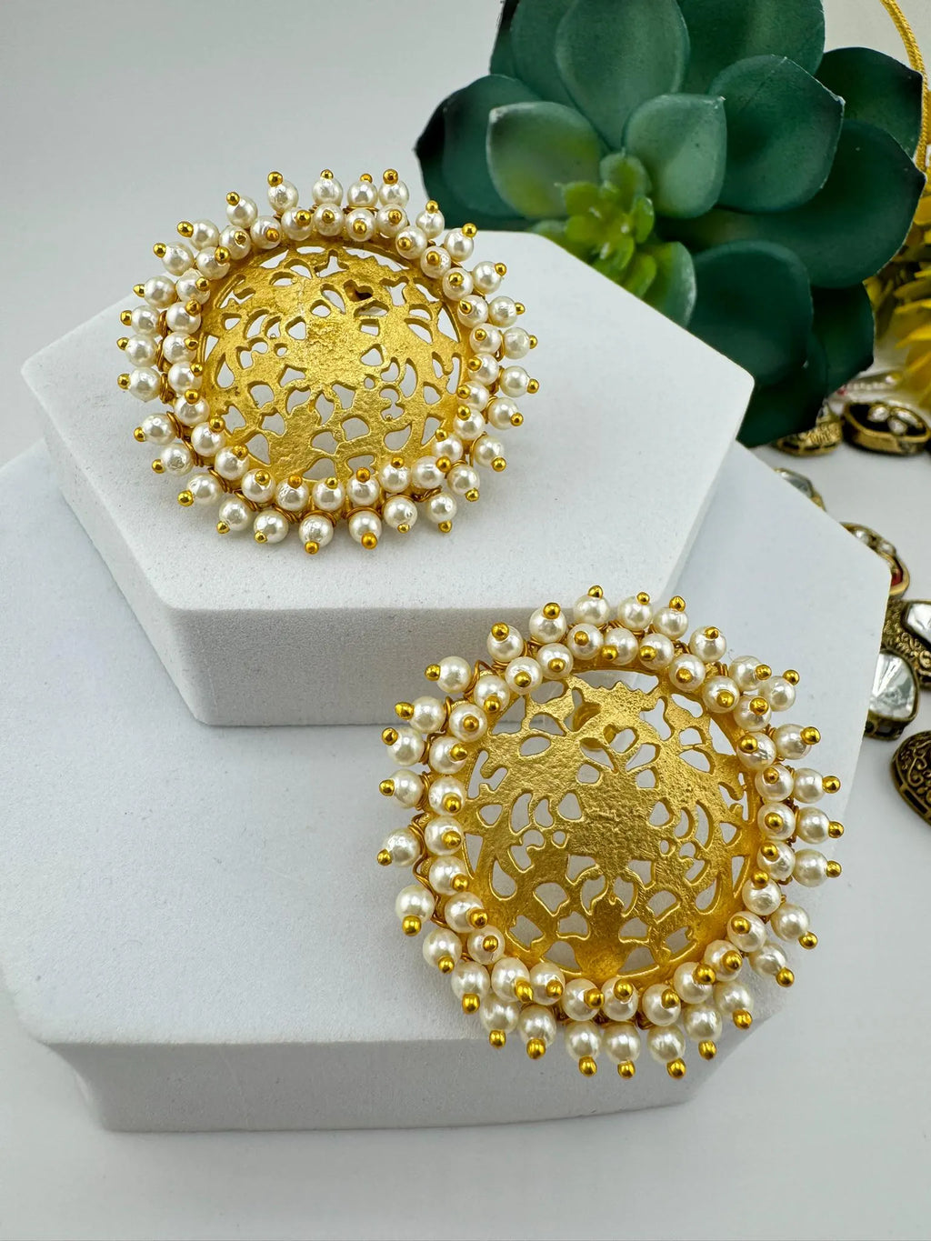 Premium Gold detailing and Pearls designer stud earring