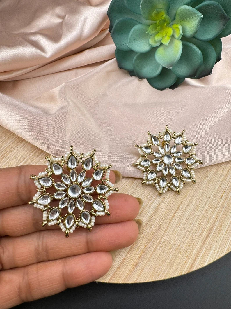 Kundan and Pearls Big Studs Earrings