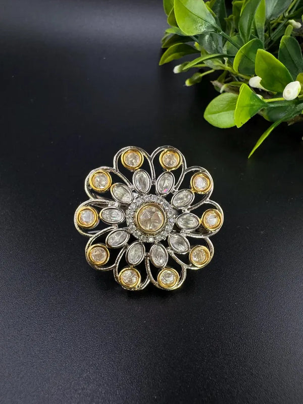 Victorian Kundan and CZ, Adjustable Big Finger Ring