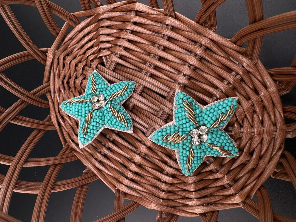 Beaded Turquoise star quirky Stud earrings / Handmade earrings