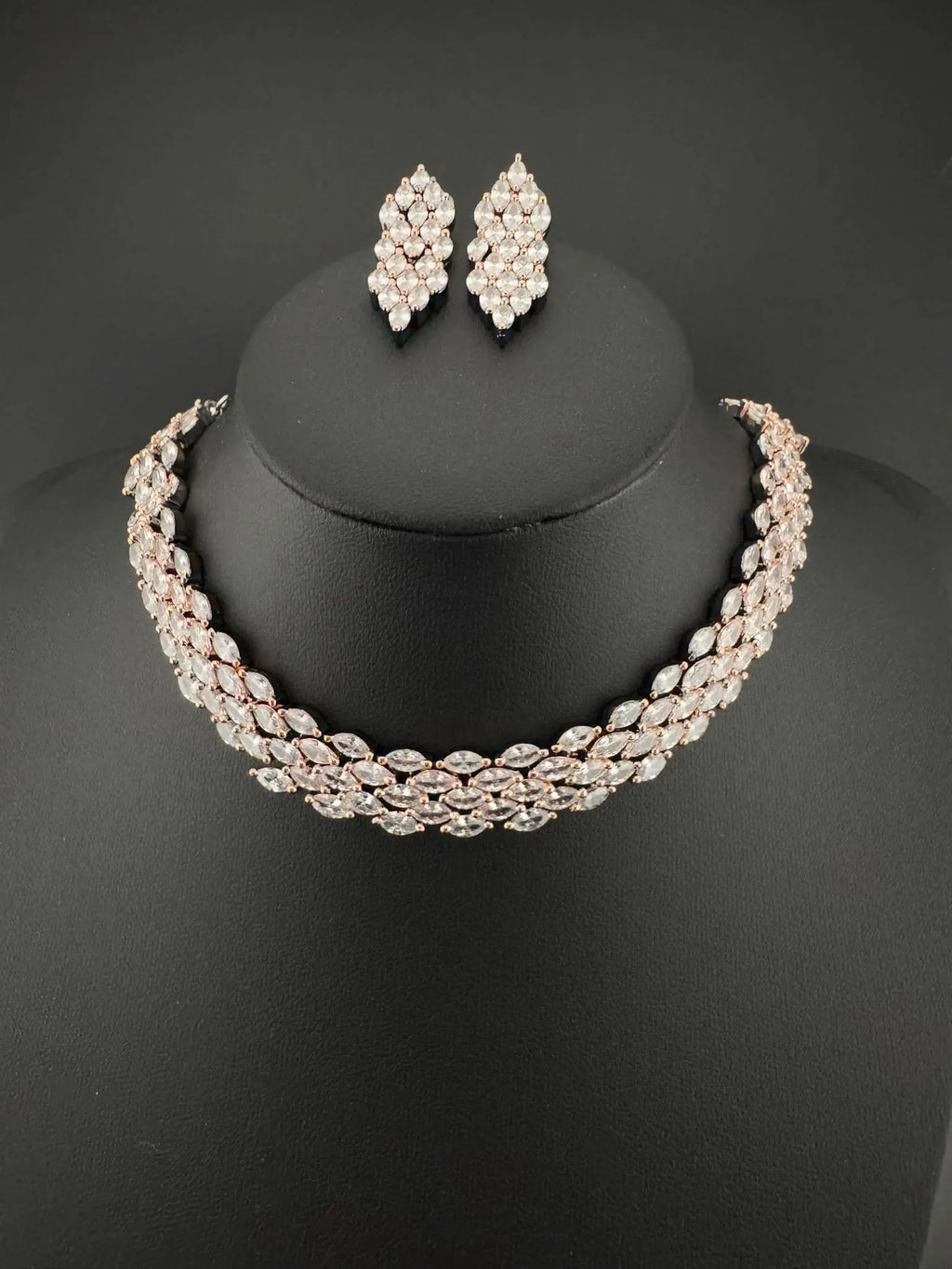 Premium American Diamond, Cubic Zirconia Unique Necklace set with light earring