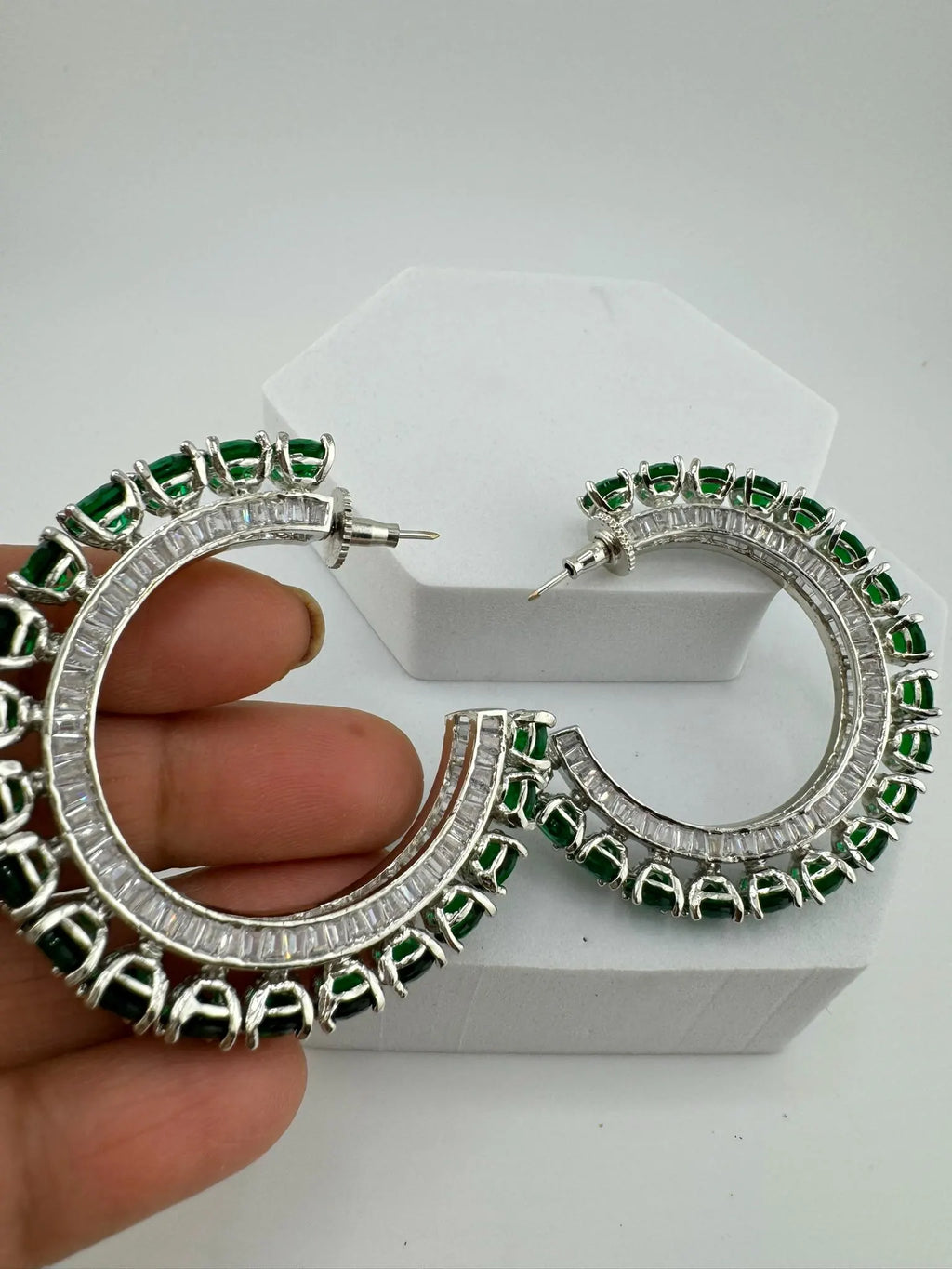Swarovski inspired Premium Designer Open Hoop Earrings in Emerald Green crystals