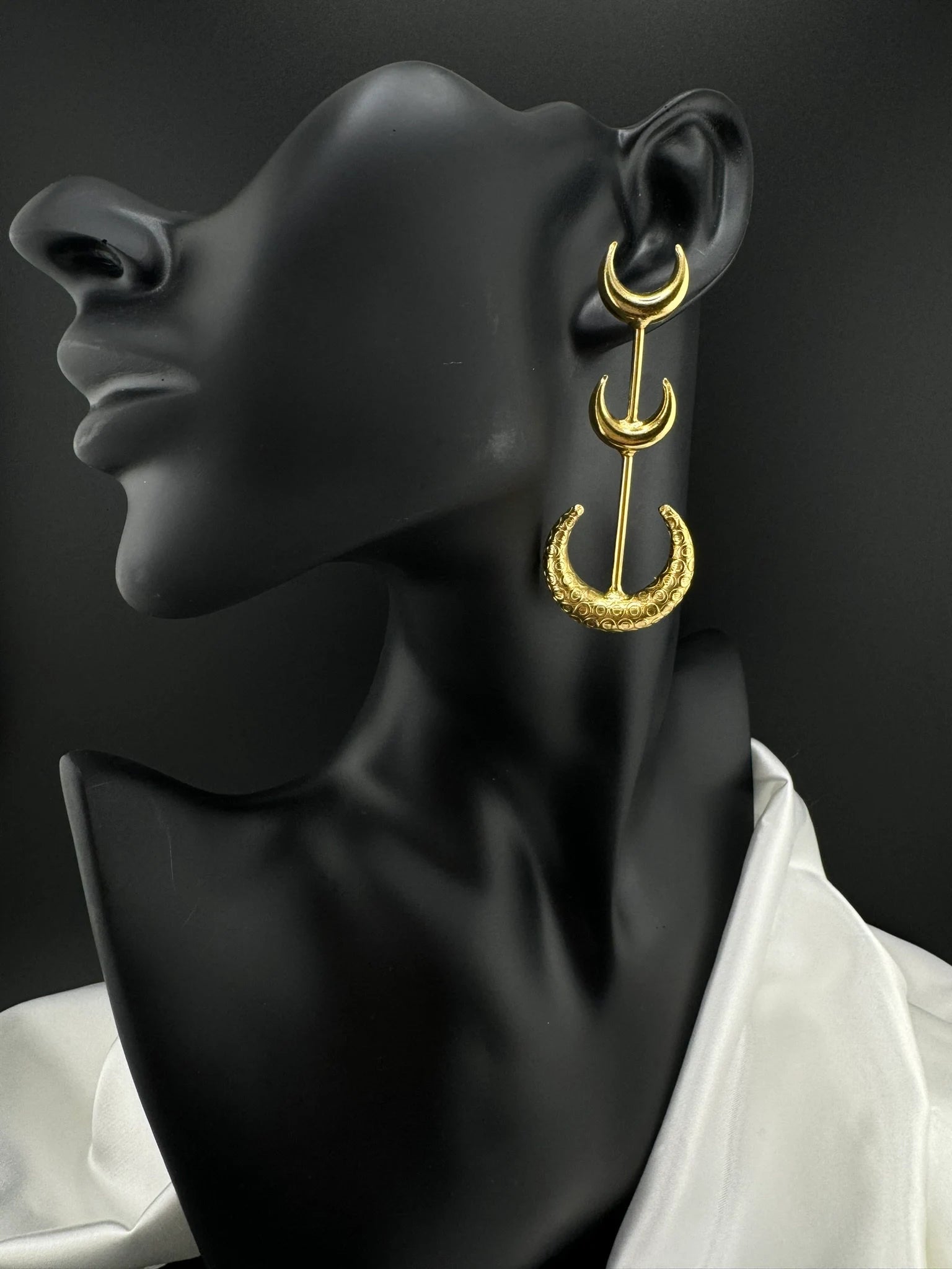 Crescent moon Premium Matt Gold statement long earrings