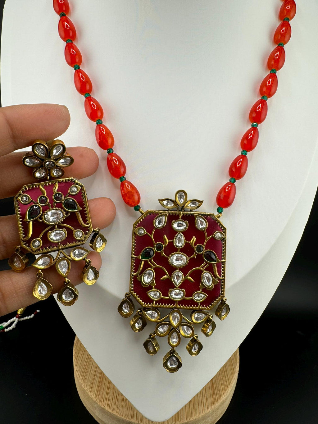 Amrapali Inspired Premium Long Necklace set with moissanite Kundan Inlay work on Stone