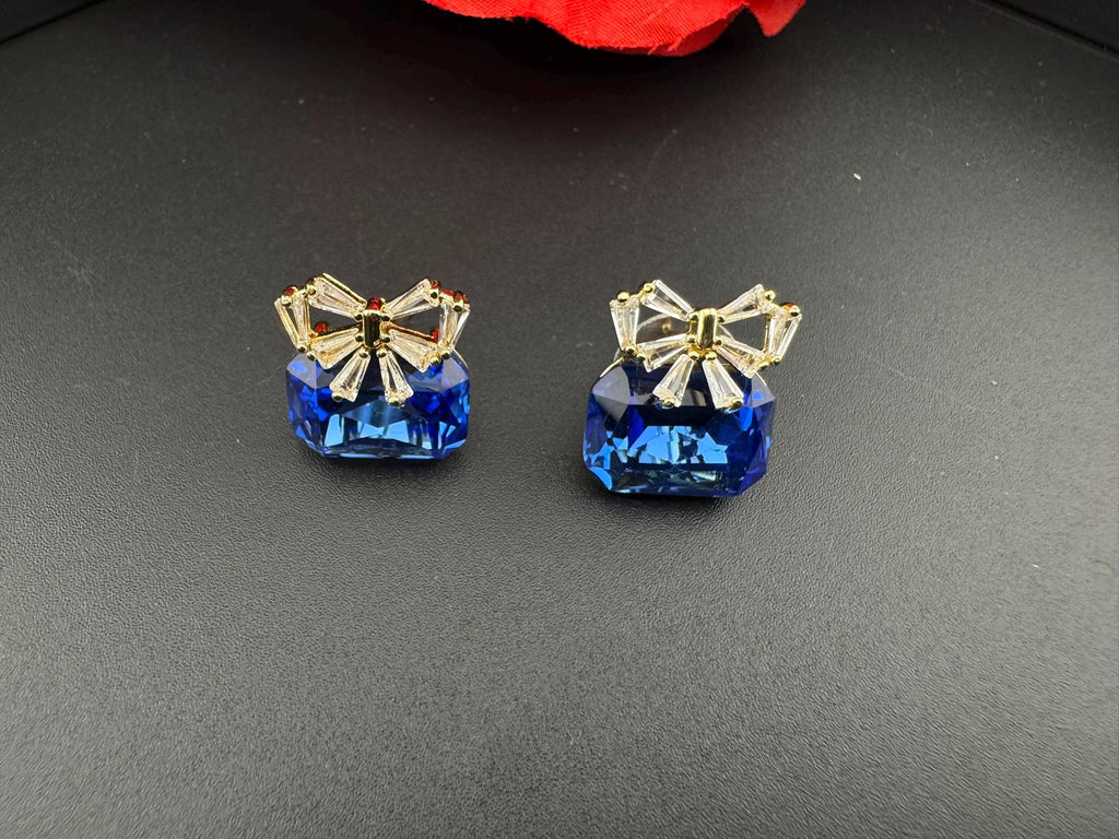 Premium Bow Cubic Zirconia and Swarovski Crystal stone in gold color Studs earrings