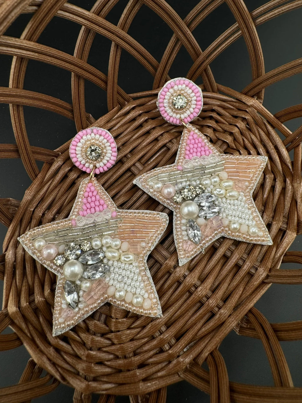 Beaded Baby Pink Glitter Star Quirky Beaded earrings