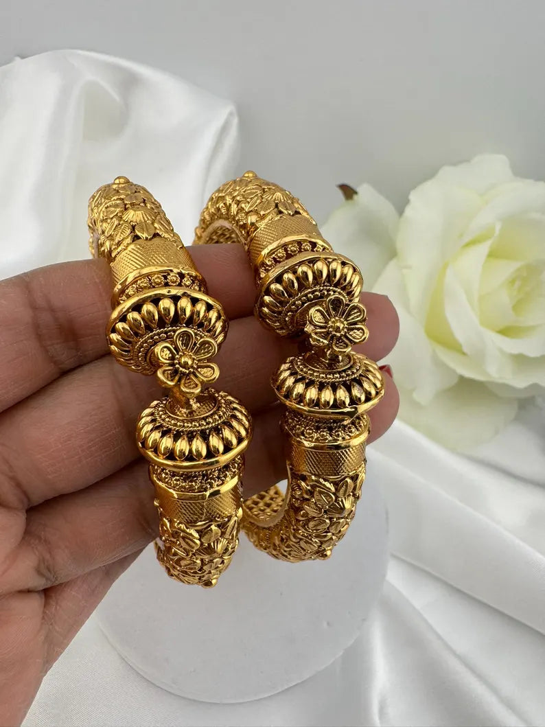 Matt Gold temple motifs is Amrapali inspired Designer Openable bangle set of 2