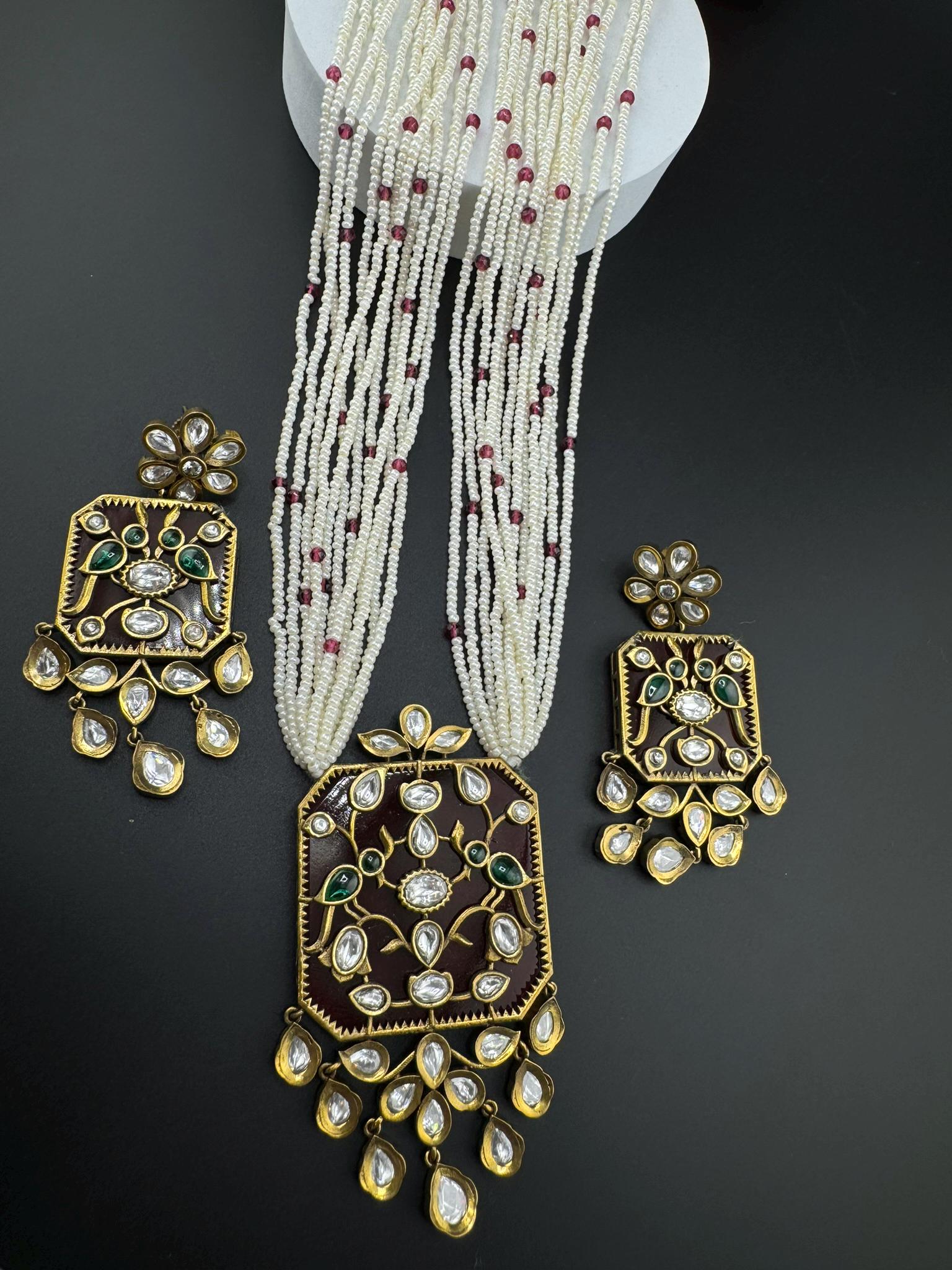 Amrapali Inspired Premium Long Necklace set with moissanite Kundan Inlay work on Stone