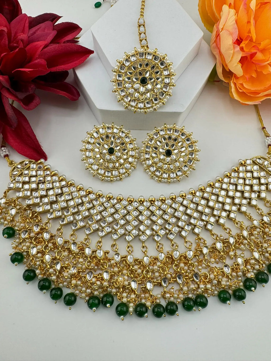 Kundan Bridal Necklace Set with Oversized Suds and Tikka