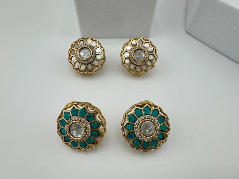 High Quality Premium Moissanite Kundan and Pachi kundan Studs earrings