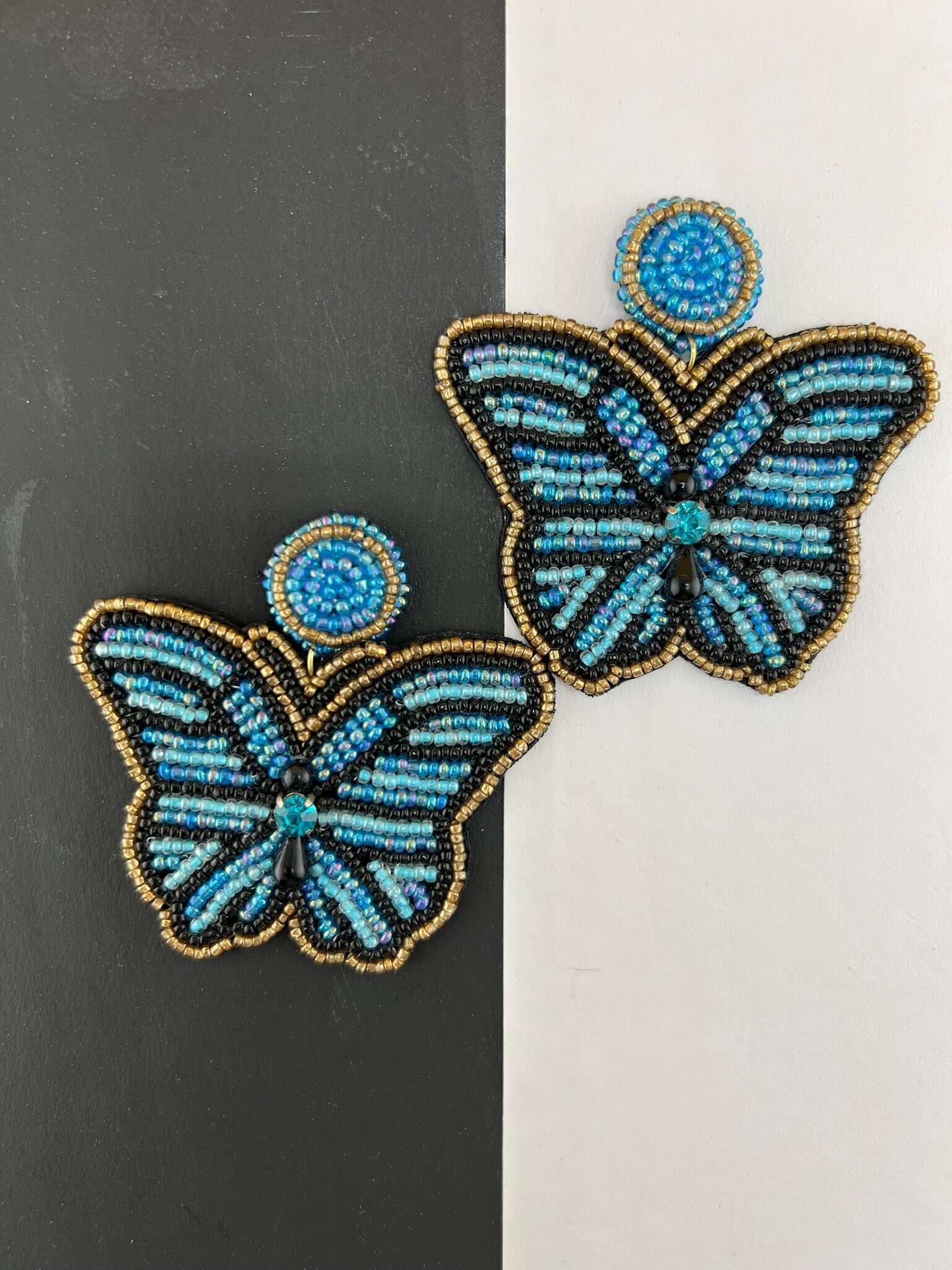 Blue Butterfly Beaded earrings, quirky Handmade earrings