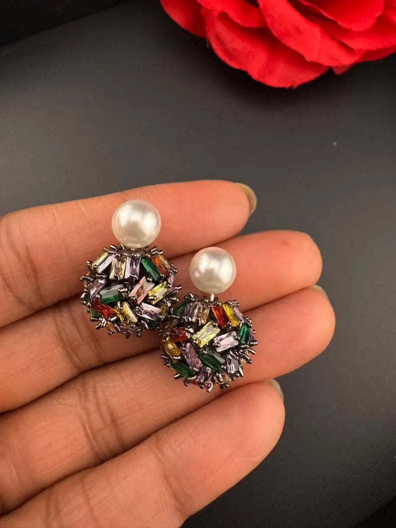 Premium Unique Cubic Zirconia Studs with Pearl Backing