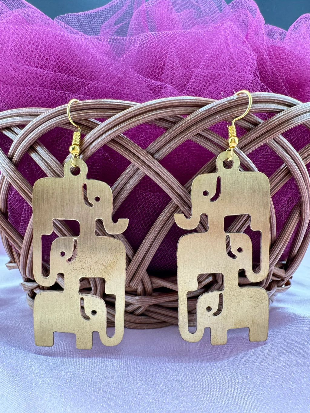 Premium Matt Gold quirky earrings in unique sleek multiple elephant design Drop Statement earrings