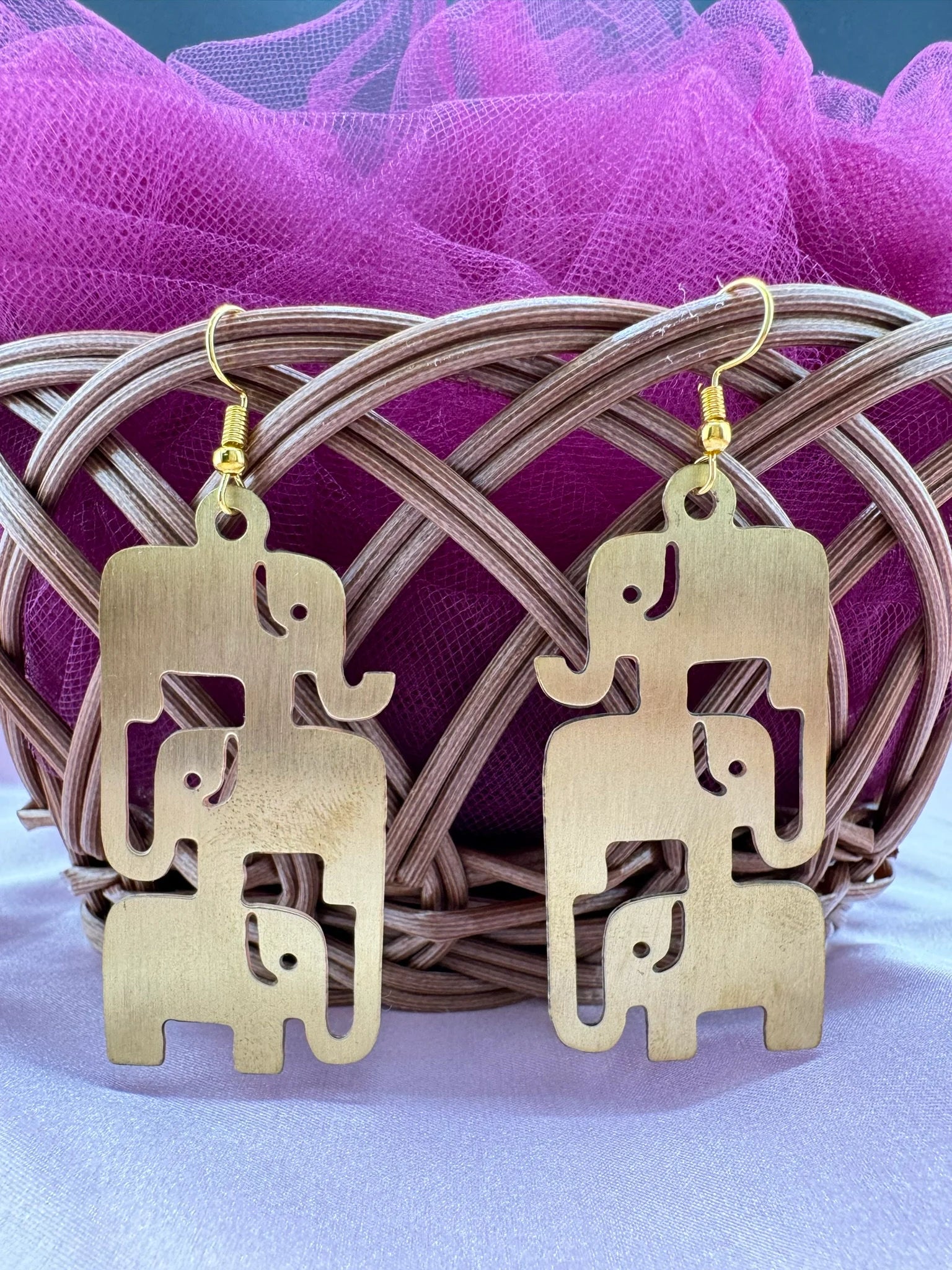 Premium Matt Gold quirky earrings in unique sleek multiple elephant design Drop Statement earrings